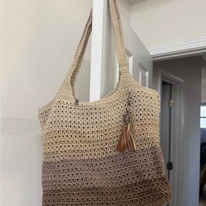 The Sak Crochet Tote in Beige and Brown